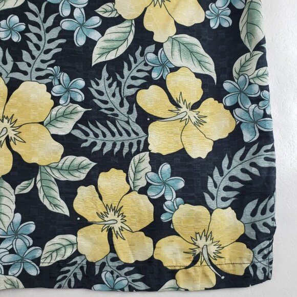 Tommy Bahama Silk Shirt Mens Large Black Yellow Flower Short Sleeve Button Front - Picture 6 of 9